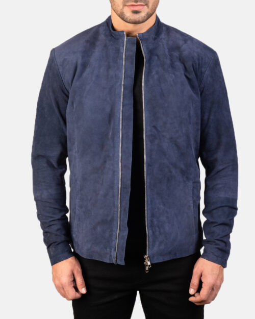 Thorne Navy Blue Suede Biker Jacket